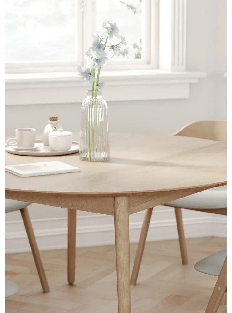 Masă de dining rotundă extensibilă cu aspect de lemn de stejar cu blat suplimentar ø 135 cm Meza – Hammel Furniture