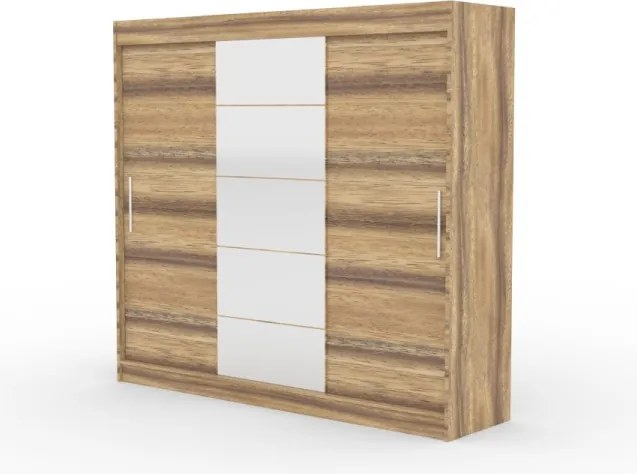 Dulap cu usi glisante si oglinda 235x215 cm, Erwin, ADRK Furniture (Culoare: Sonoma)