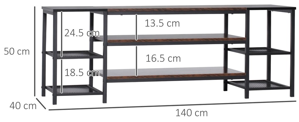 Mobilier pentru TV pentru televizoare de pana la 65 inchi, stil industrial cu rafturi de depozitare, maro si negru HOMCOM | Aosom Romania