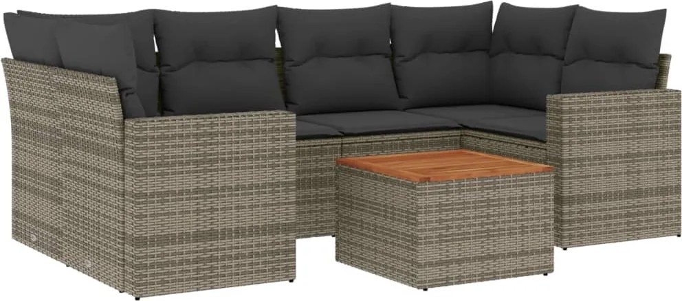 vidaXL Set canapele de grădină, 7 piese, cu perne, gri, poliratan