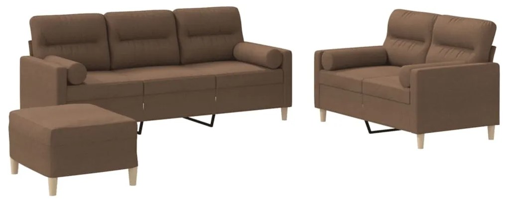3201627 vidaXL Set de canapele cu perne, 3 piese, maro, textil