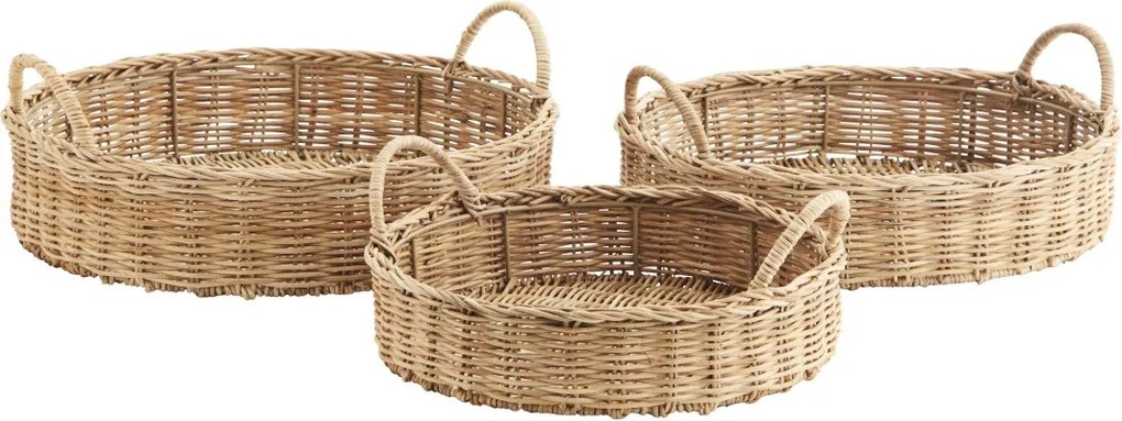 Set 3 tăvi rotunde din rattan împletit manual, D31–40 cm, „Raya"