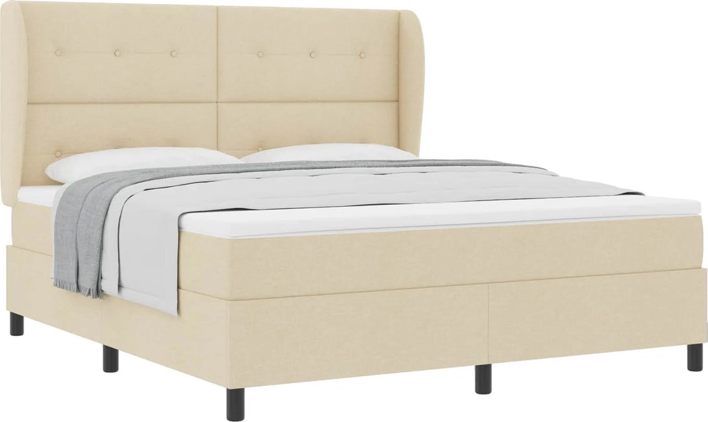 vidaXL Pat cu arcuri cu saltea cu headboard Crem 180 x 200 cm țesătură