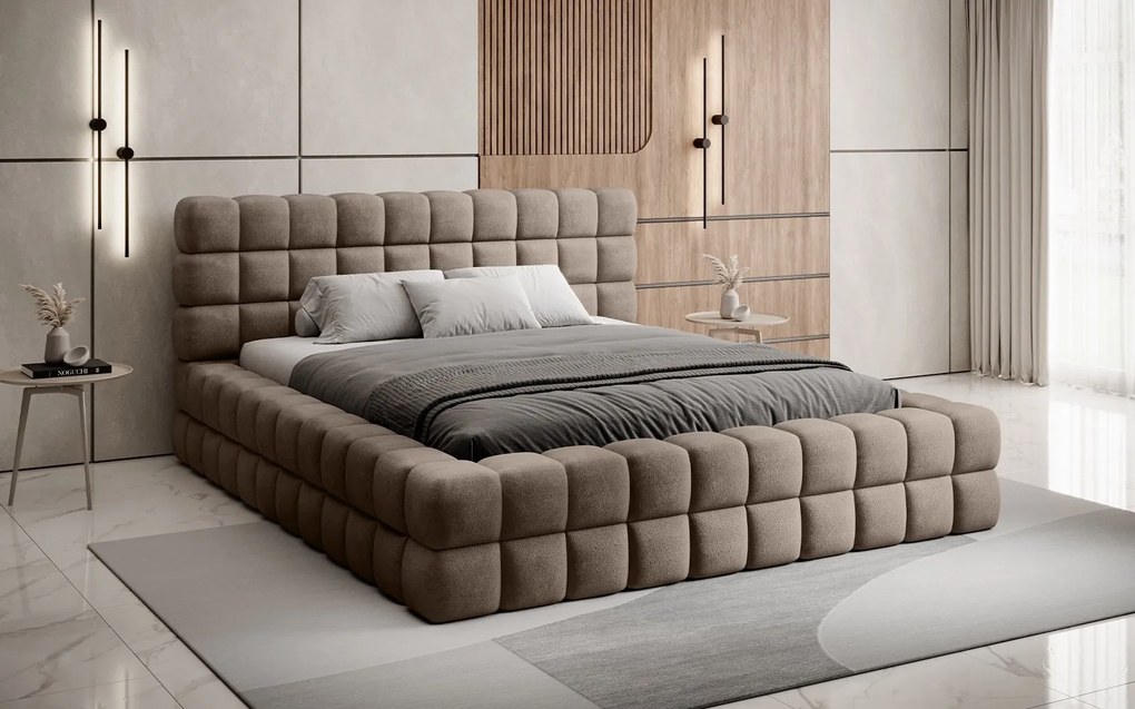 Pat lemn masiv Tapitat Tetrix Personalizabil 140/160/180x200cm - 180x200, Touch 100