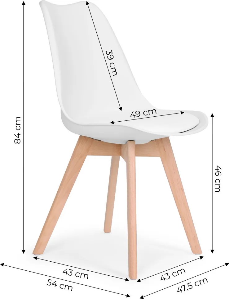 Set de 4 scaune de masă cu pernă din piele ecologică albă
