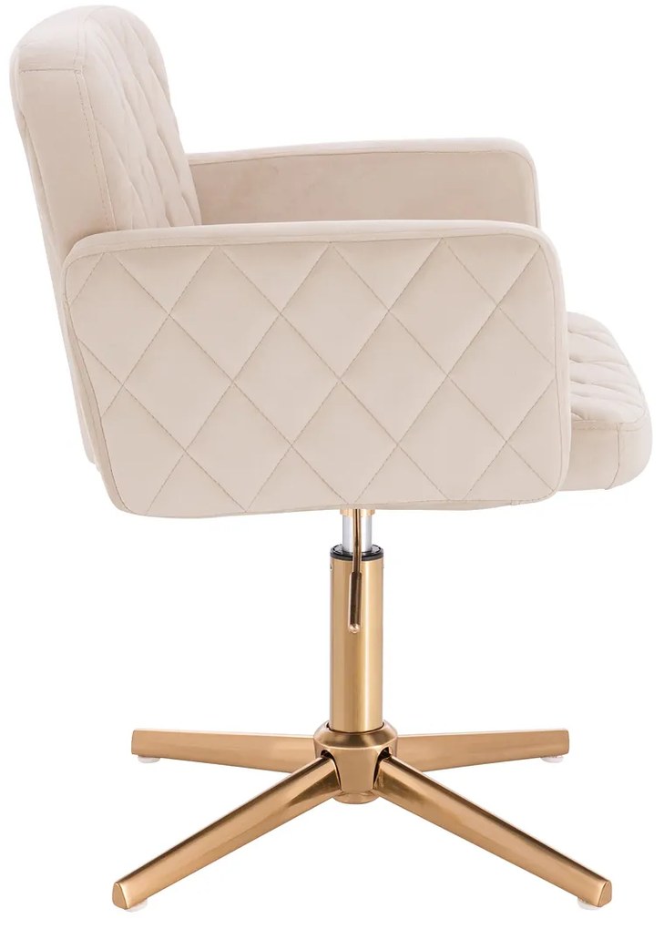 HR802CROSS Scaun Crem din Catifea cu Bază Aurie