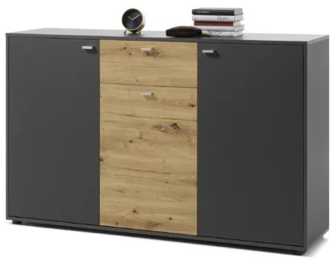 Bufet Cleveland 3U 1S, Gri + Stejar Artisan, 150 x 92 x 38 Cm
