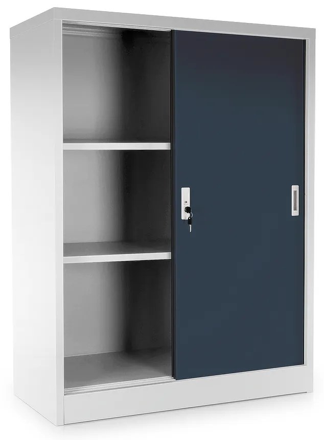 Dulap metalic universal mediu cu uși glisante 90 x 40 x 120 cm, încuietoare cilindrică, antracit - ral 7016