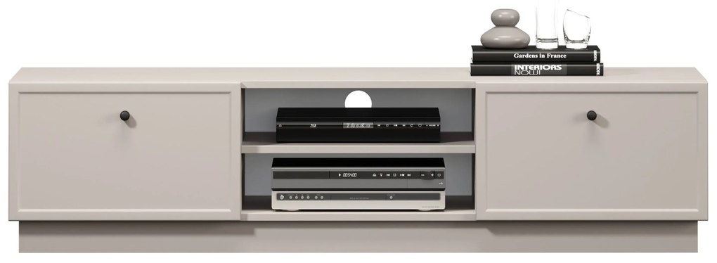 Comodă TV Lorini 150 cm cu sertare - culoare cașmir / mânere negre