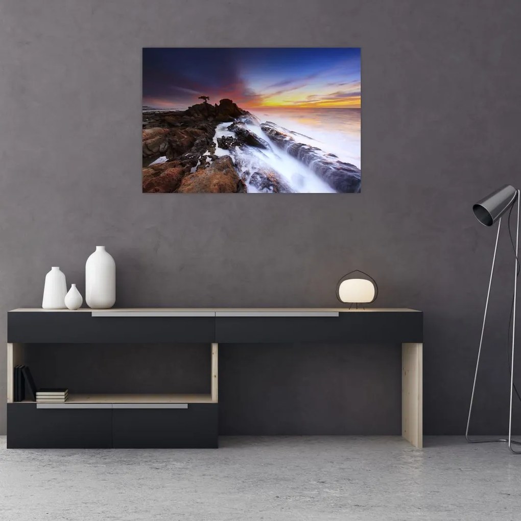 Tablou cu munți în ceață (90x60 cm)