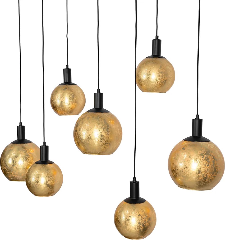 Lampă suspendată inteligentă neagră cu sticlă aurie 7 lumini incl. 7 Wifi A60 - Bert