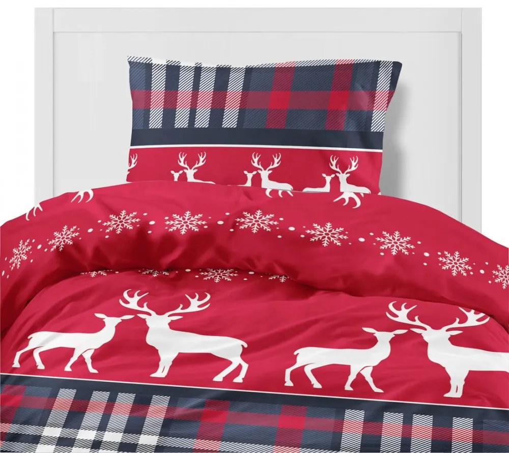 Lenjerie de pat de Crăciun roșie cu ren Velikost: 160x200 cm | 2 x 70x80 cm