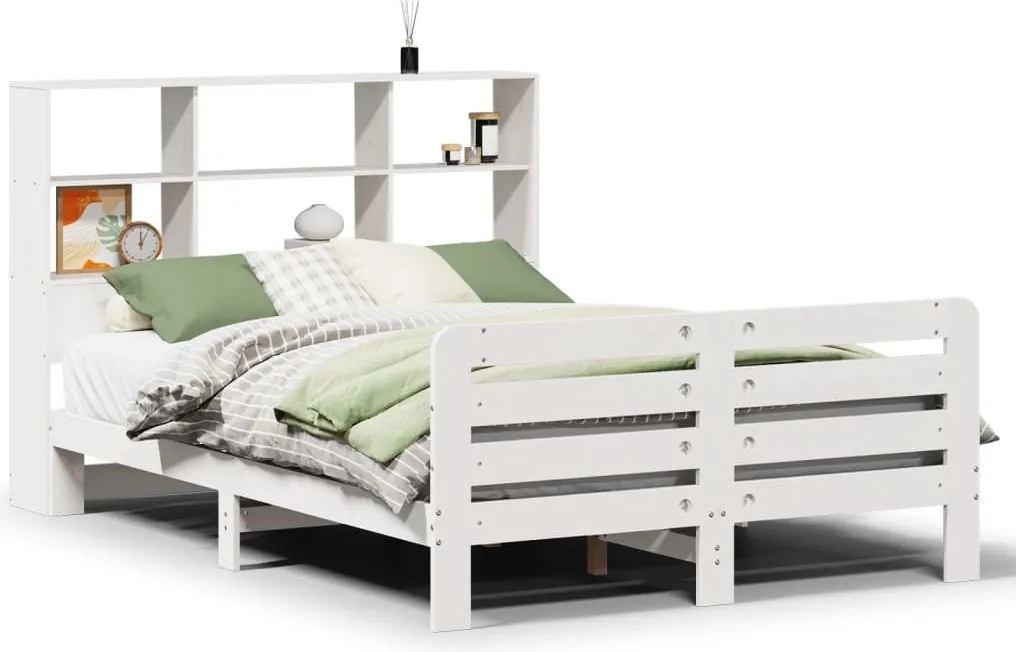 vidaXL Cadru de pat fără saltea, alb, 120x190 cm, lemn masiv pin