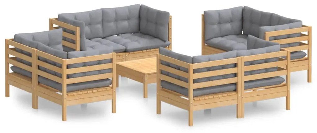 3096063 vidaXL Set mobilier de grădină cu perne, 5 piese, gri, lemn de pin