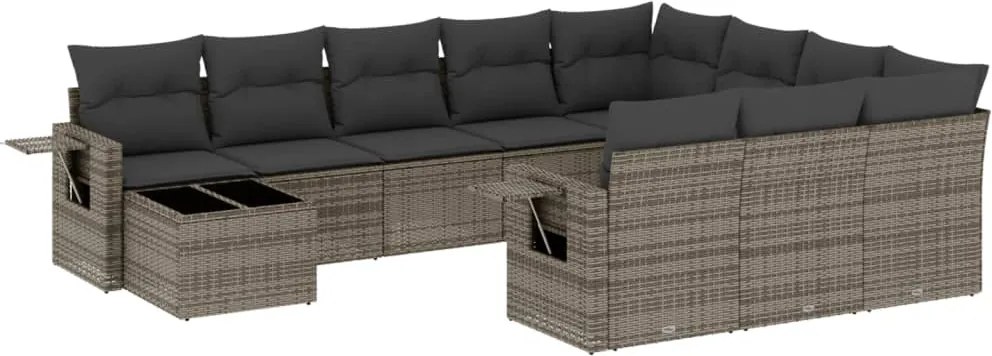 vidaXL Set canapele de grădină cu perne, 11 piese, gri, poliratan