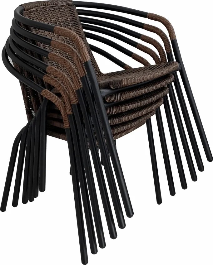 Scaun stivuibil, răchită sintetică maro/metal negru, DOREN