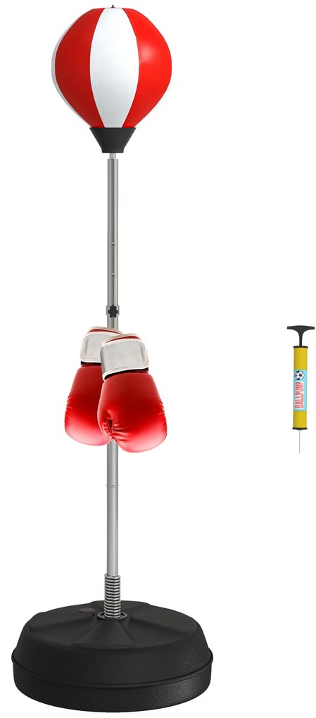 HOMCOM Sac de Frappe pe Suport Punching Ball pe Suport Reglabil în Înălțime 126-144 cm cu Mănuși, Pompă și Bază de Stabilizare | Aosom Romania