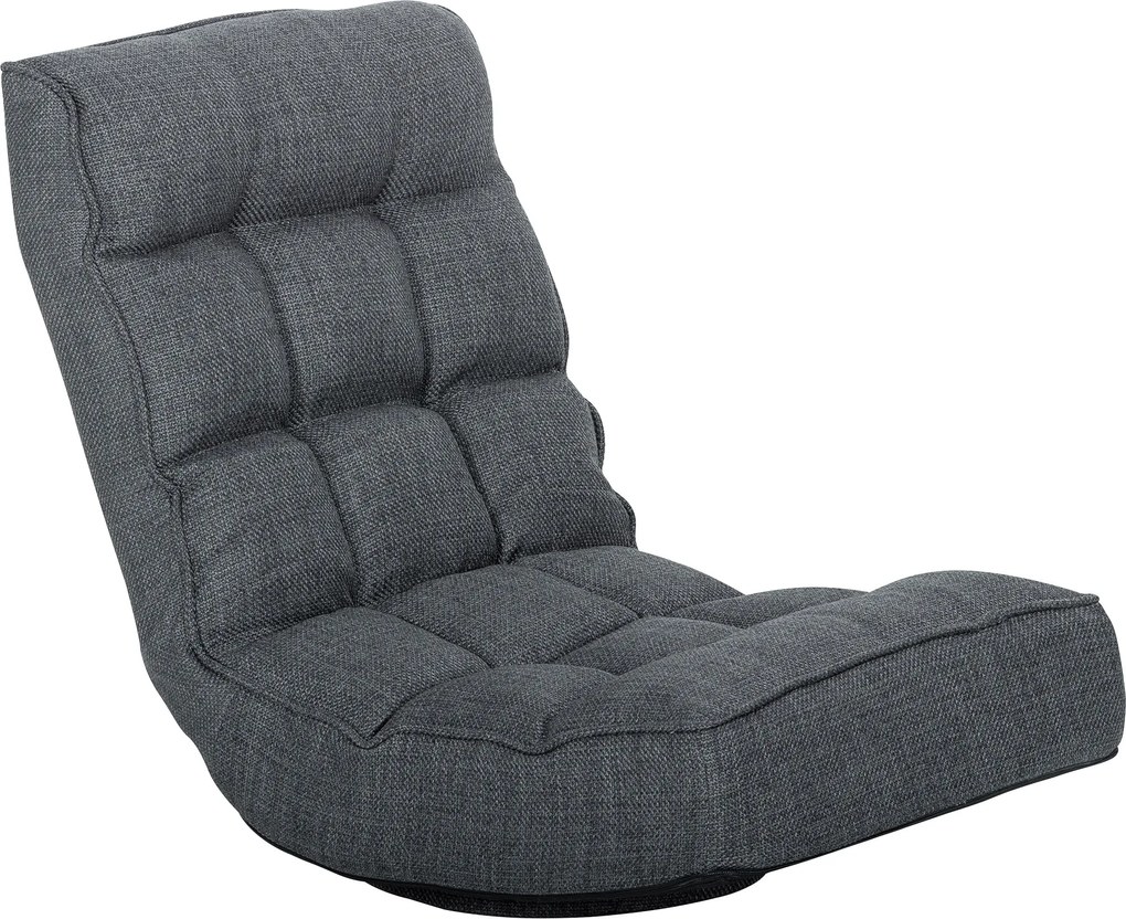 HOMCOM Scaun de Podea Pliabil Fotoliu de Lectură Rotativ 360° cu Spătar Reglabil în 5 Poziții 58x107x79 cm Gri | Aosom Romania