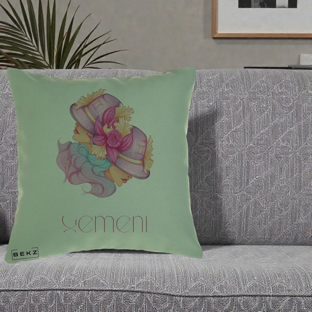 Perna Personalizata Zodie Gemeni, 40x40 cm, Verde, Husa Detasabila, Perna Inclusa, BEKZ®