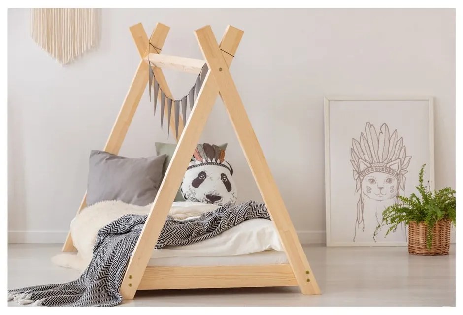 Cadru pat din lemn de pin, în formă de căsuță Adeko Mila TP, 80 x 160 cm