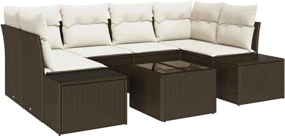 vidaXL Set de canapele pentru grădină 8 pcs Maro și Crem poliratan