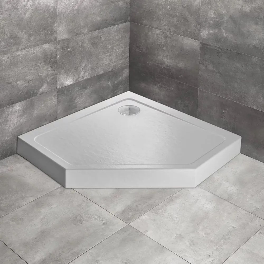 Cadita dus pentagonala Radaway Doros PT Compact Stone 80x80 cm acril alb