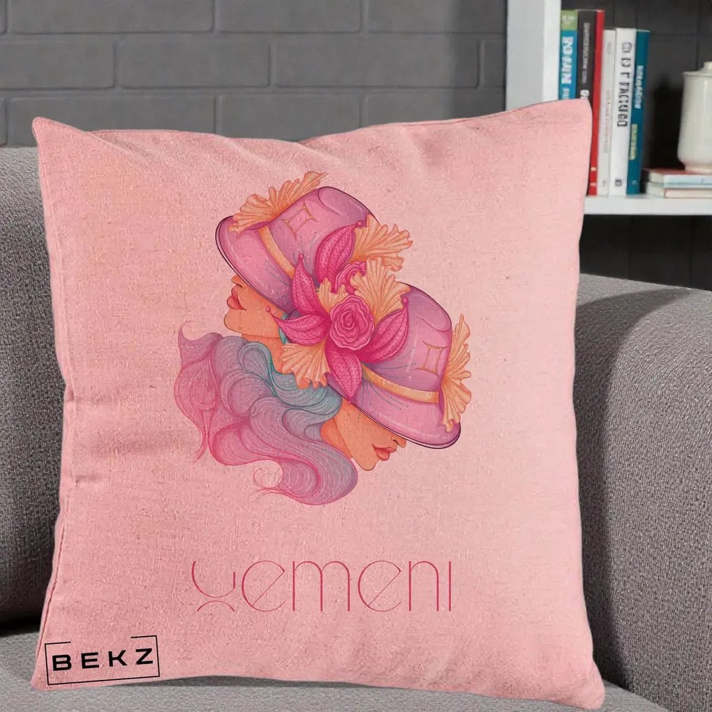Perna Personalizata Zodie Gemeni, 40x40 cm, Roz, Husa Detasabila, Perna Inclusa, BEKZ®