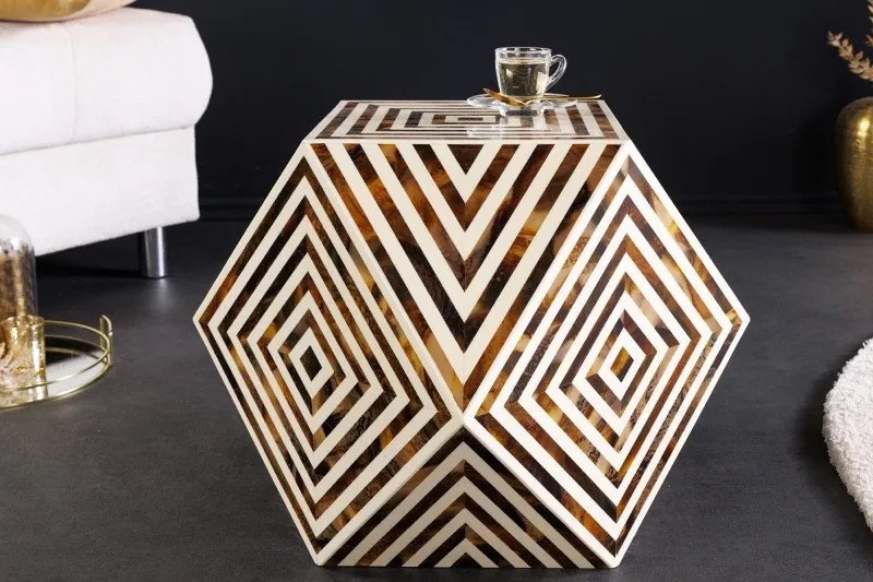 Masuta auxiliara design unicat Bone Inlay 60cm