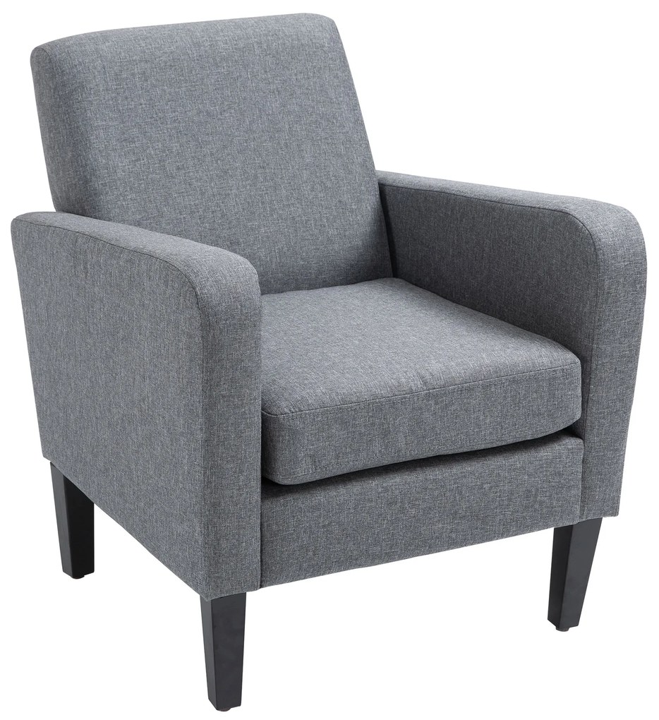HOMCOM Fotoliu de o persoana, Fotoliu de relaxare, Fotoliu capitonat cu picioare din lemn, Material textil aspect de in, 66 x 72 x 74 cm, Gri deschis | Aosom Romania