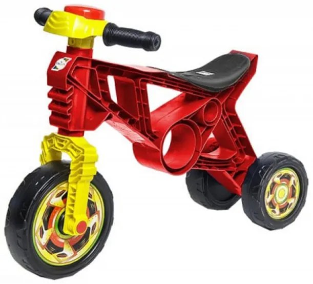 Motocicleta cu functie de trotineta fara pedale pentru copii NOVOKIDS™ EVO Balance Bike, Cu claxon, Maxim 30 Kg, 3 roti, Stabilitate mare, Rosu
