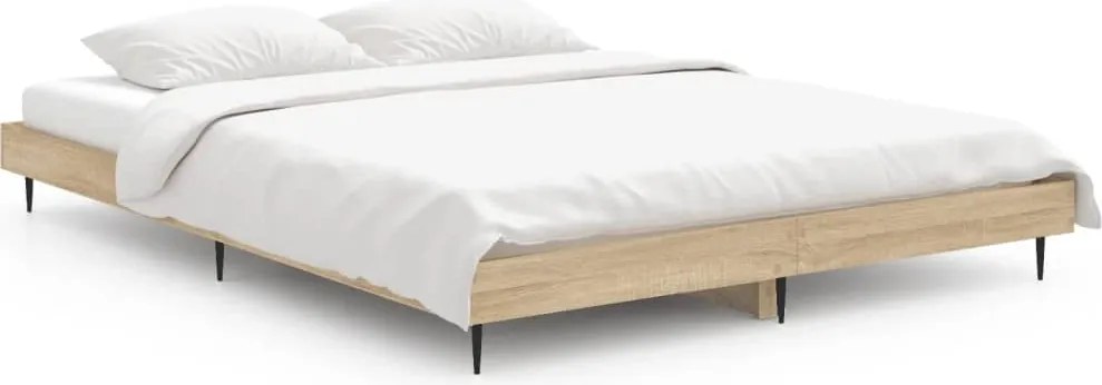 vidaXL Cadru de pat, stejar sonoma, 135x190 cm, lemn prelucrat