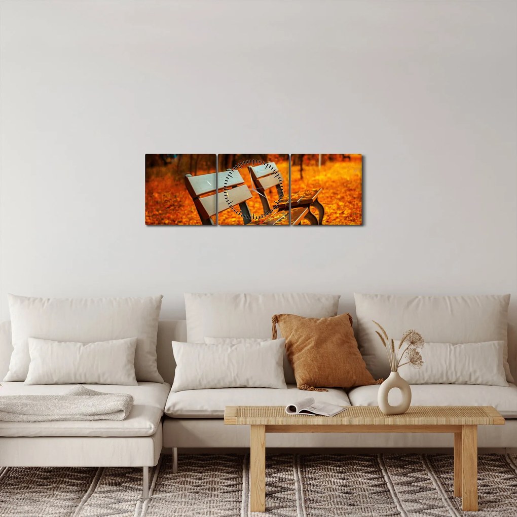Tablou cu banca toamna (cu ceas) (90x30 cm)