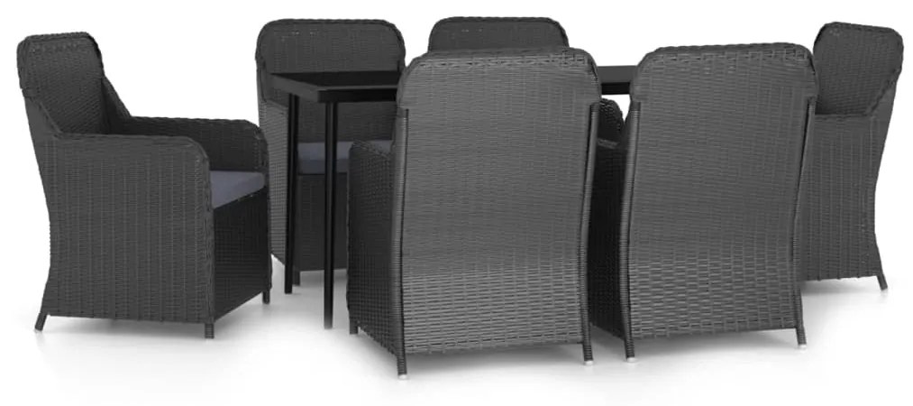 3099544 vidaXL Set de masă pentru grădină, 7 piese, cu perne, negru
