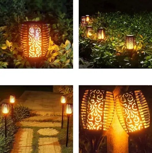 Set de 4 lămpi solare LED cu efect de flacără aprinsă