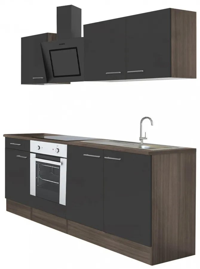 Mobilă de bucătărie Yorki 210, corp din stejar Yorki, față antracit satinat cu element inferior al cuptorului