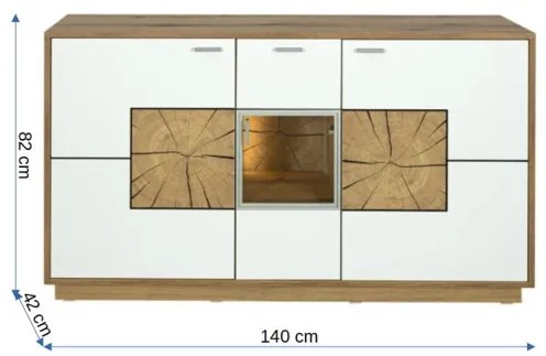 Bufet Urbano White Cu 3 Usi Si 1 Sertar Alb Si Natur, 140 Cm