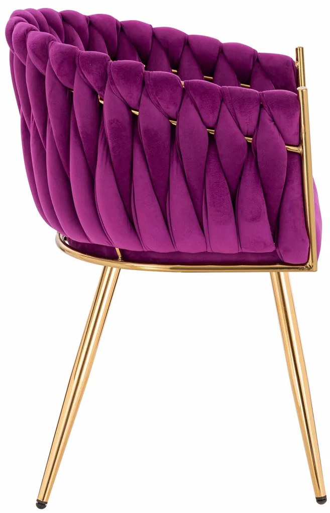 HR750 Scaun cu picioare Aurie Fucsia din Catifea