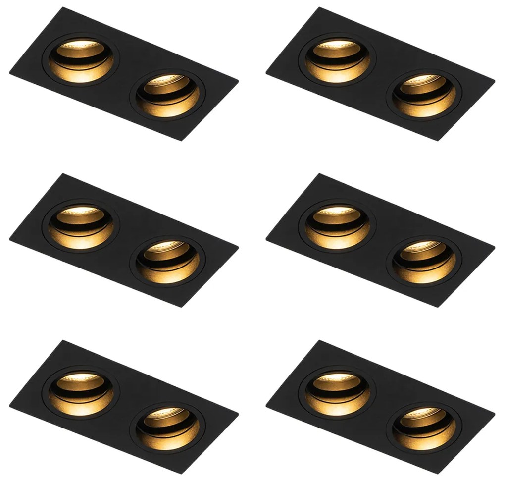 Set de 6 spoturi încastrate pătrate negre reglabile cu 2 lumini - Chuck