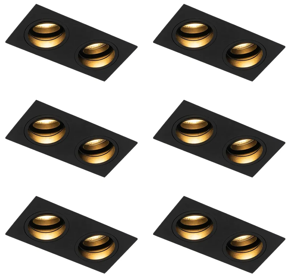 Set de 6 spoturi încastrate pătrate negre reglabile cu 2 lumini - Chuck