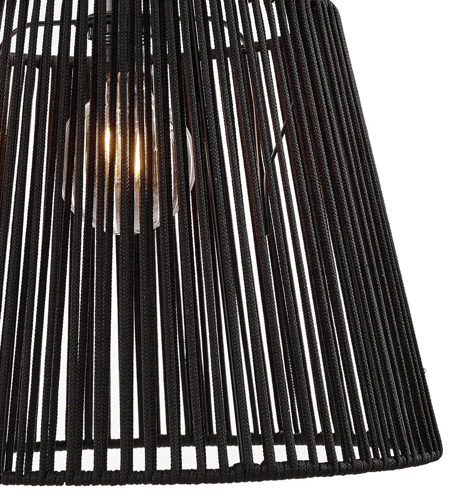 Lampa suspendată de exterior neagră cu abajur din frânghie neagră cu 3 lumini IP44 - Cava Jayla