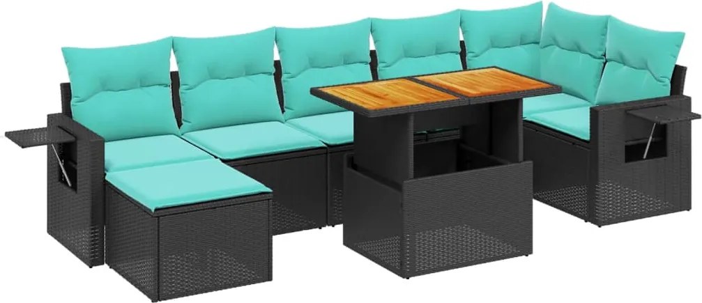 vidaXL Set canapele de grădină cu perne, 8 piese, negru, poliratan