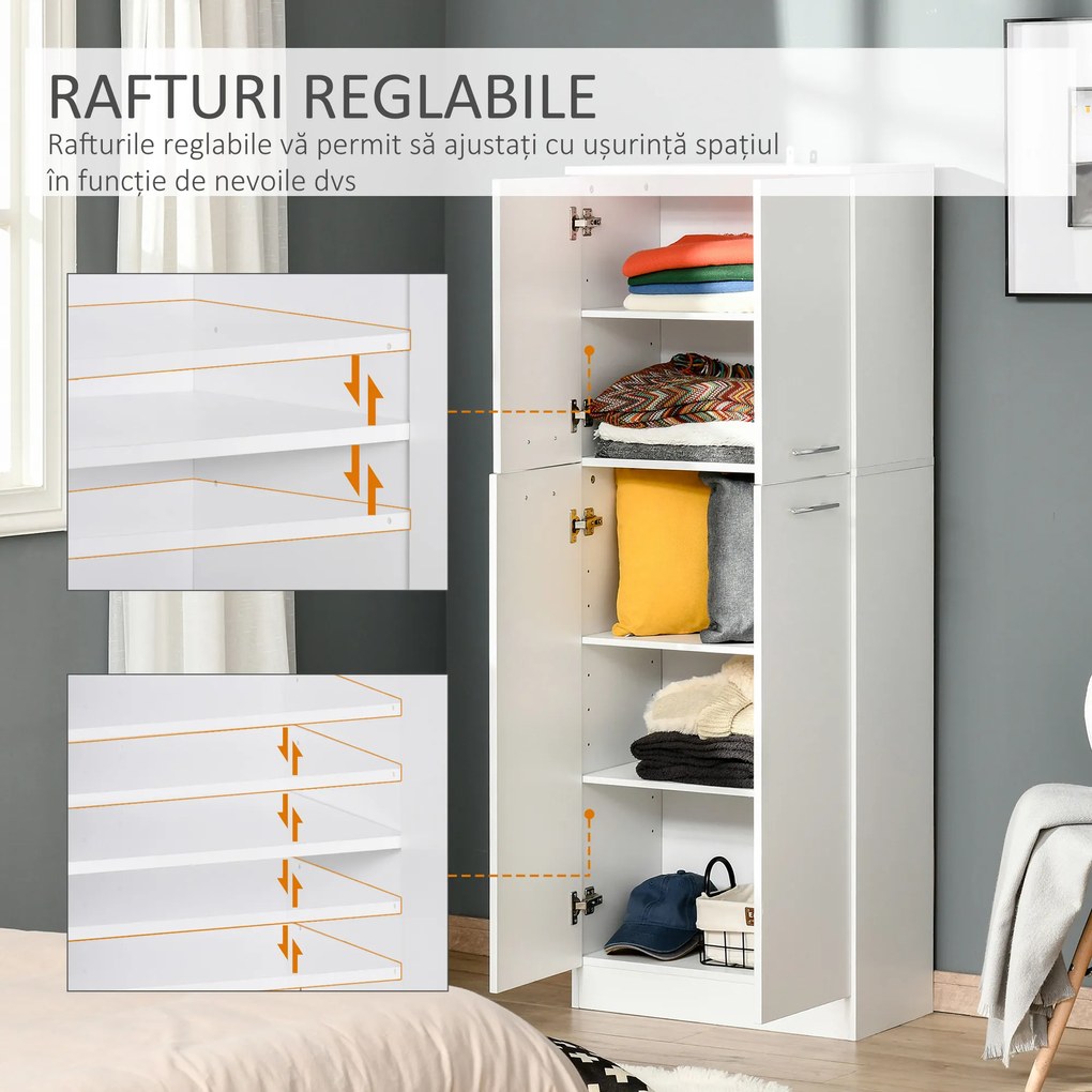 HOMCOM Dulap Compact cu Rafturi Ajustabile, 2 Compartimente, Design Modern, 59x31x155 cm, Alb | Aosom Romania