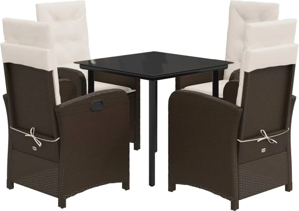 vidaXL Set mobilier de grădină, 5 piese, cu perne, maro, poliratan