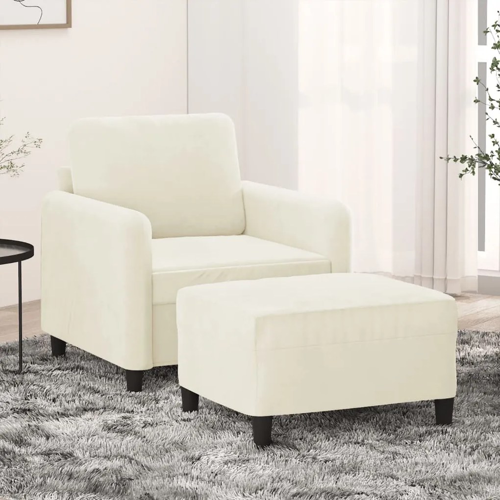 vidaXL Fotoliu canapea cu taburet, crem, 60 cm, catifea