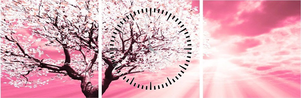 Tabloul cu pomul roz (cu ceas) (90x30 cm)