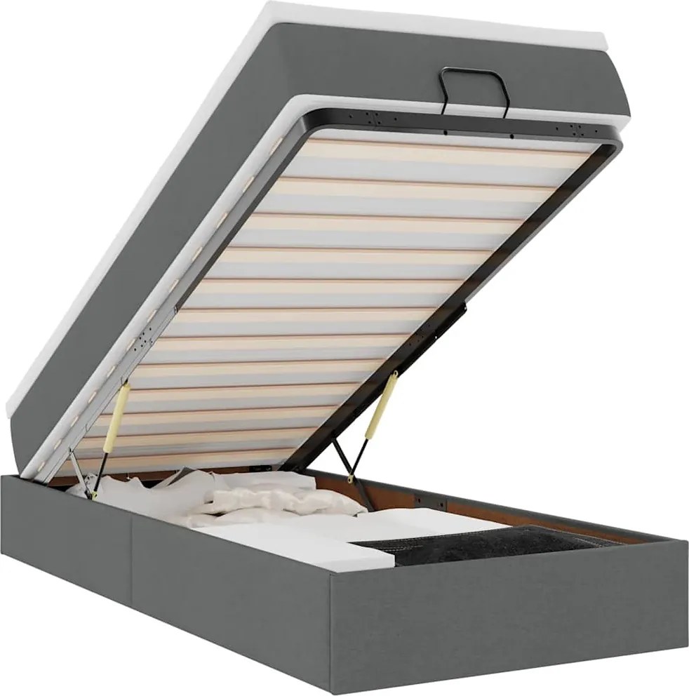 vidaXL Cadru pat otoman cu saltea țesătură gri închis 90x200 cm