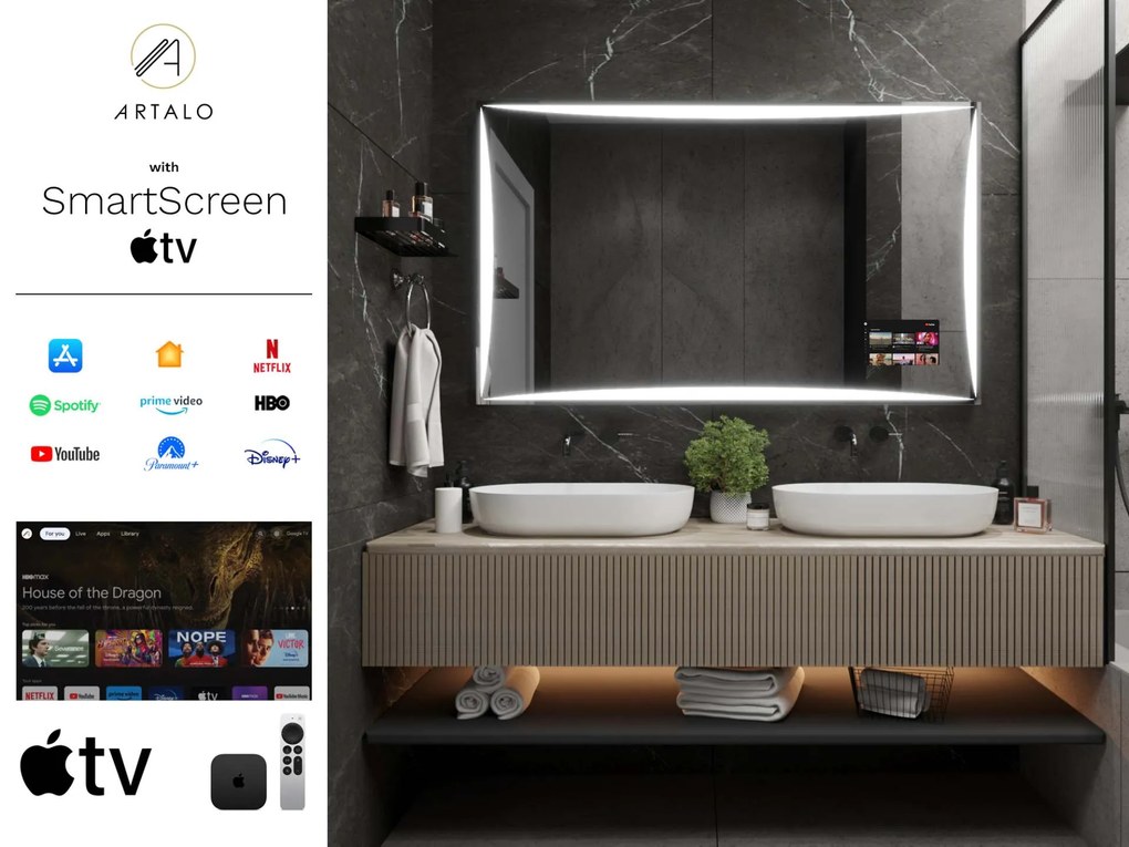 SMART oglindă LED cu iluminare M5 premium + SmartScreen with Apple TV