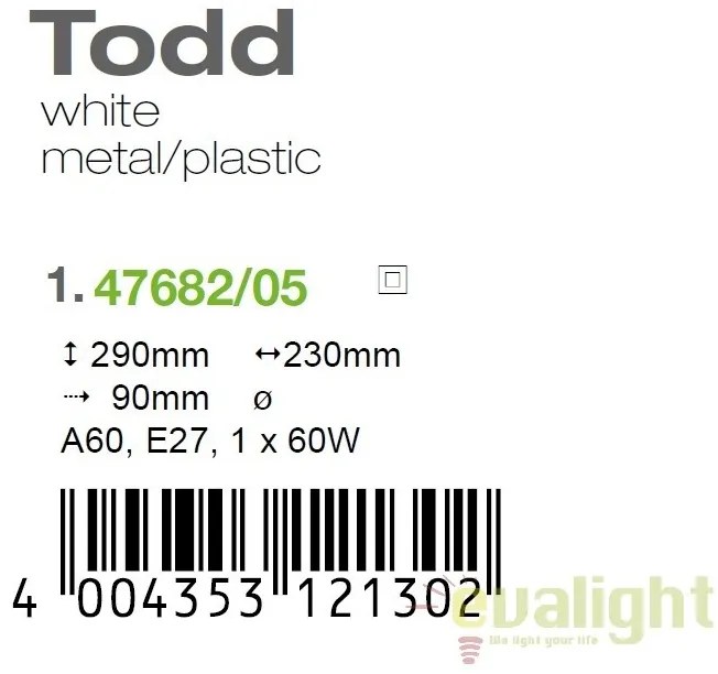 Aplica de perete iluminat exterior IP44 Todd alba 47682/05 BL