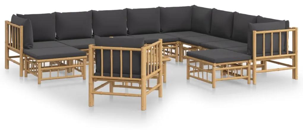 3155226 vidaXL Set mobilier de grădină cu perne gri închis, 12 piese, bambus