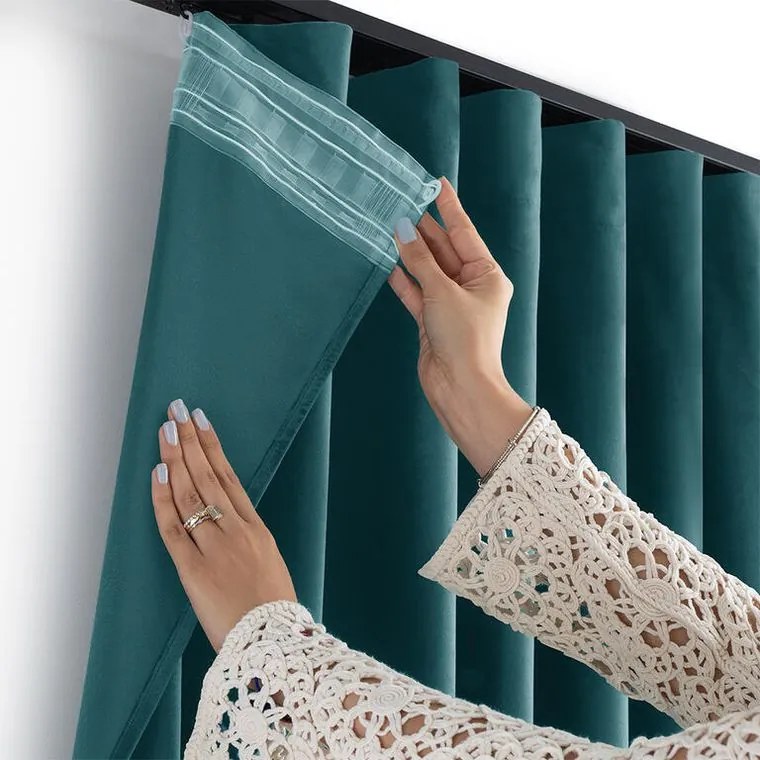 decoDoma Draperie catifelată FILUMI petrol 140 x 250 cm set 2 buc